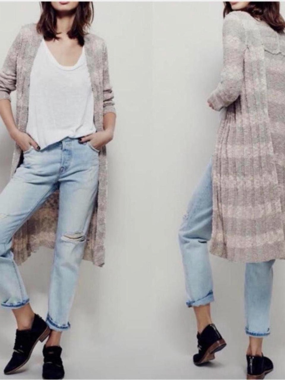 Free People Almond Combo Striped Free Spirit Linen Blend Cardigan